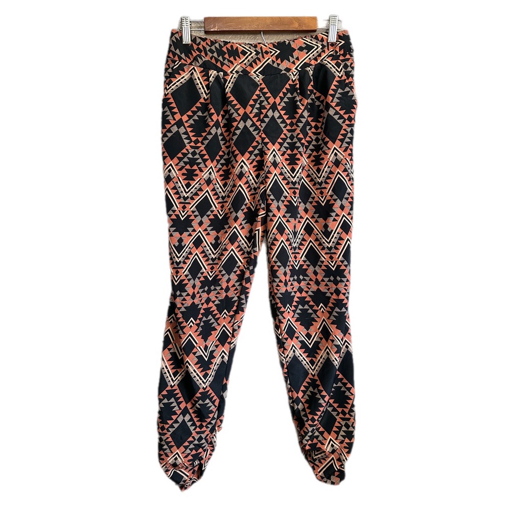 Charlotte Russe Womens Geometric Print Jogger‎ Pants Black Coral Size L